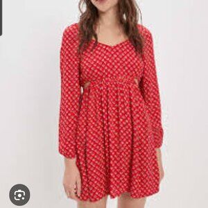 American Eagle Women's Babydoll Dress SZ X-Large Red Flowers cut out waist Boho